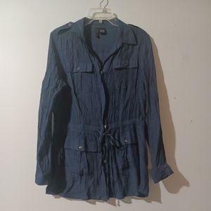 new directions Womens Large Rayon Polyester Mix Blue Button Up Used